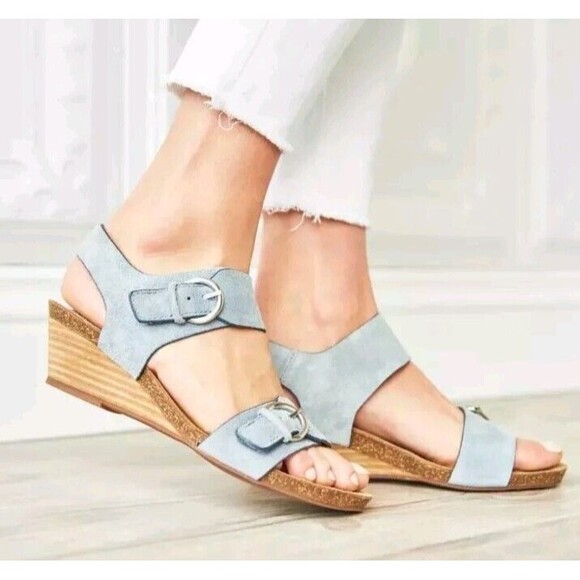 SOFFT Vaden Wedge CHAMBRAY Blue Wedge Comfort Leather Adjustable Sandals 9 M - Picture 3 of 12